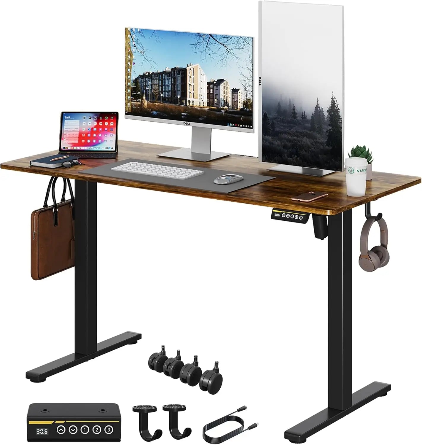 Electric Standing Desk 48x24 Adjustable Height with Wheels Ergonomic Sit Stand Desk for Office Home Workstation Rustic