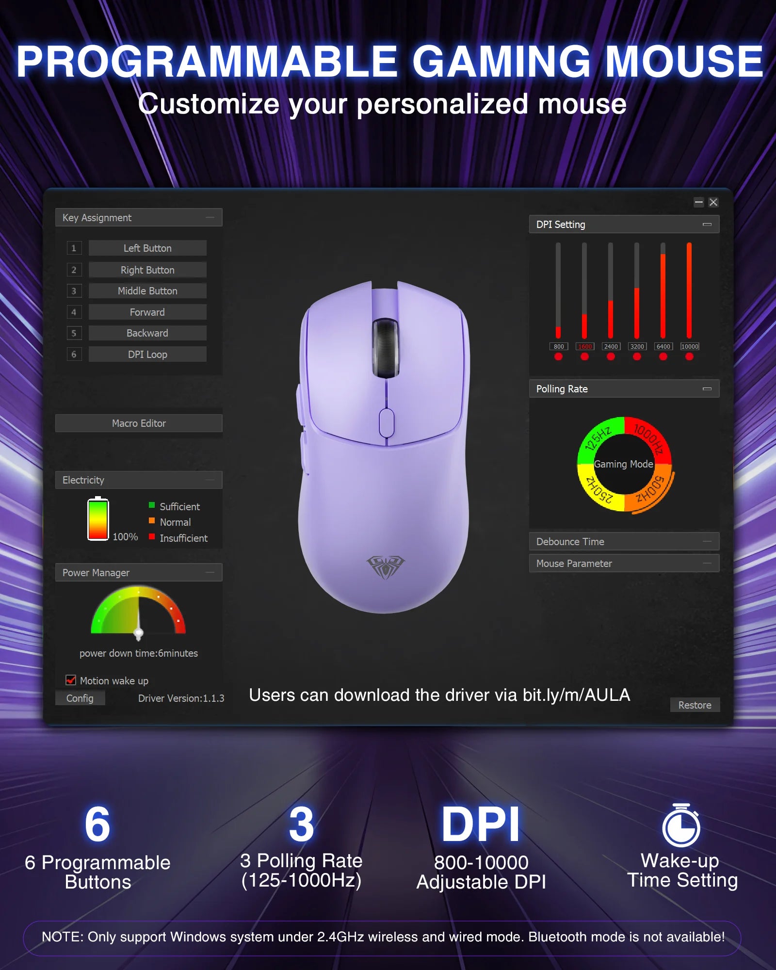 AULA SC580 Gaming Mouse Tri-mode Rechargeable Ergonomic Bluetooth Mouse 10000 DPI Wireless Bluetooth Mice for Office
