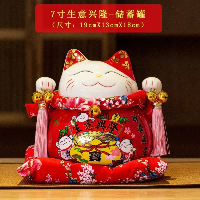 6/7inch Lucky Cat Piggy Bank Japanese Cat Crafts Cashier Display Ceramic Lucky Cat Desk Decoration Furniture Feng Shui