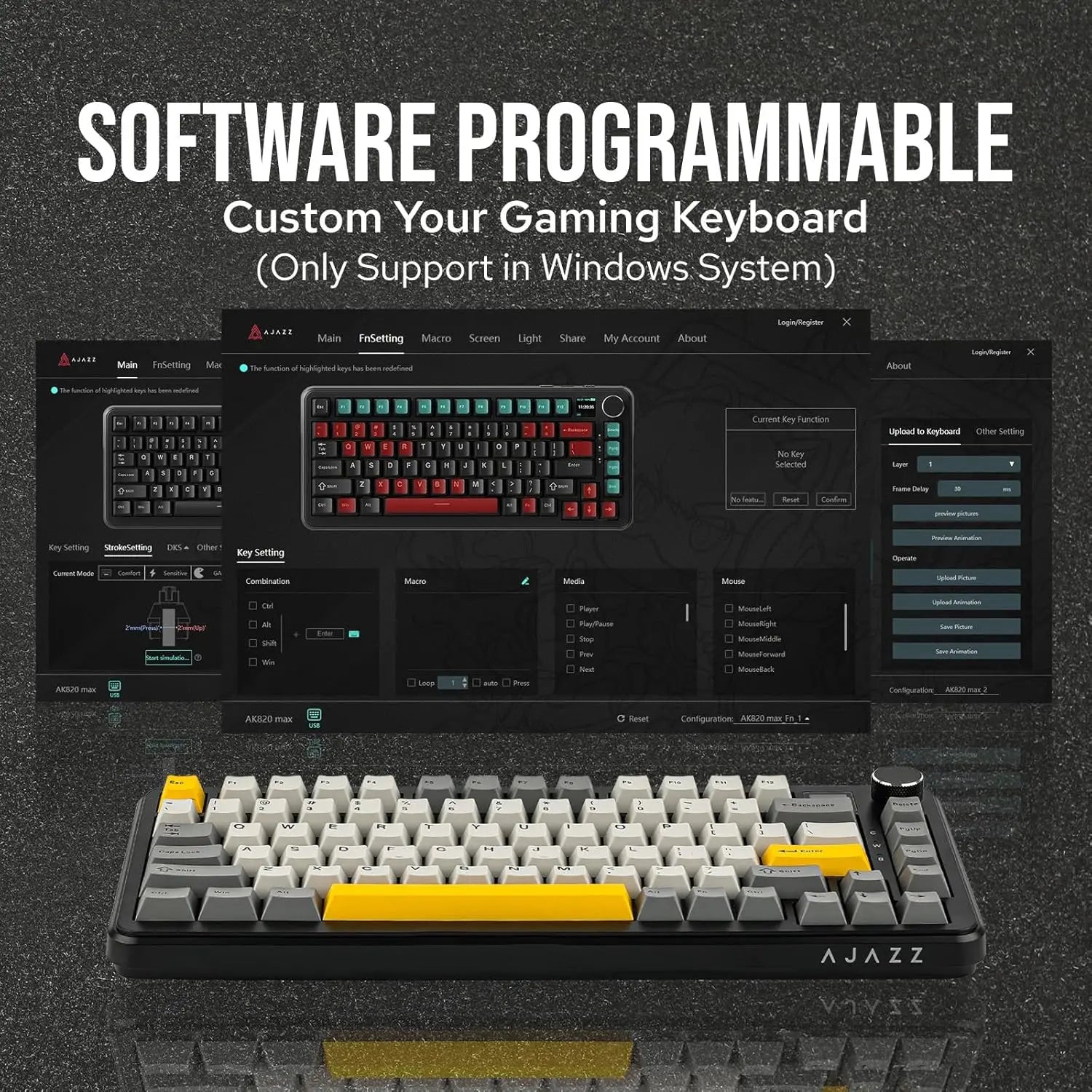 AJAZZ AK820 hall switch mechanical keyboard Gasket structure-three-mode-gaming magnetic switch-0.58 inch color screen