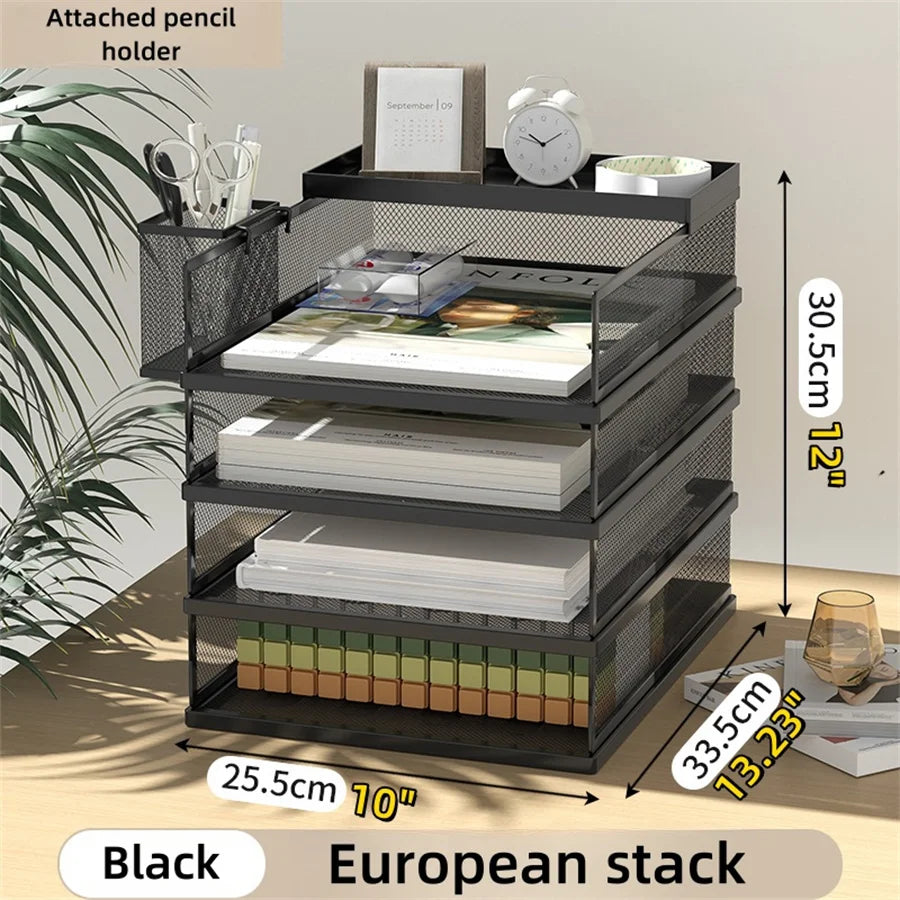 Metal Mesh Desk Organizer Box Office A4 Paper Organizer Document File Letter Book Pen Brochure Filling Tray Rack Shelf