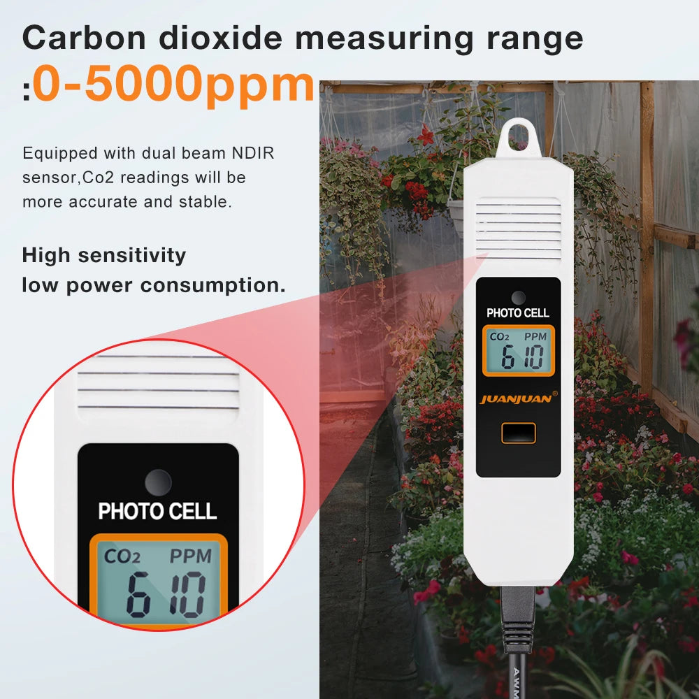 0~5000ppm CO2 Controller LCD Display Air Quality Monitor CO2 Concentration Control Carbon Dioxide Regulator for Plant