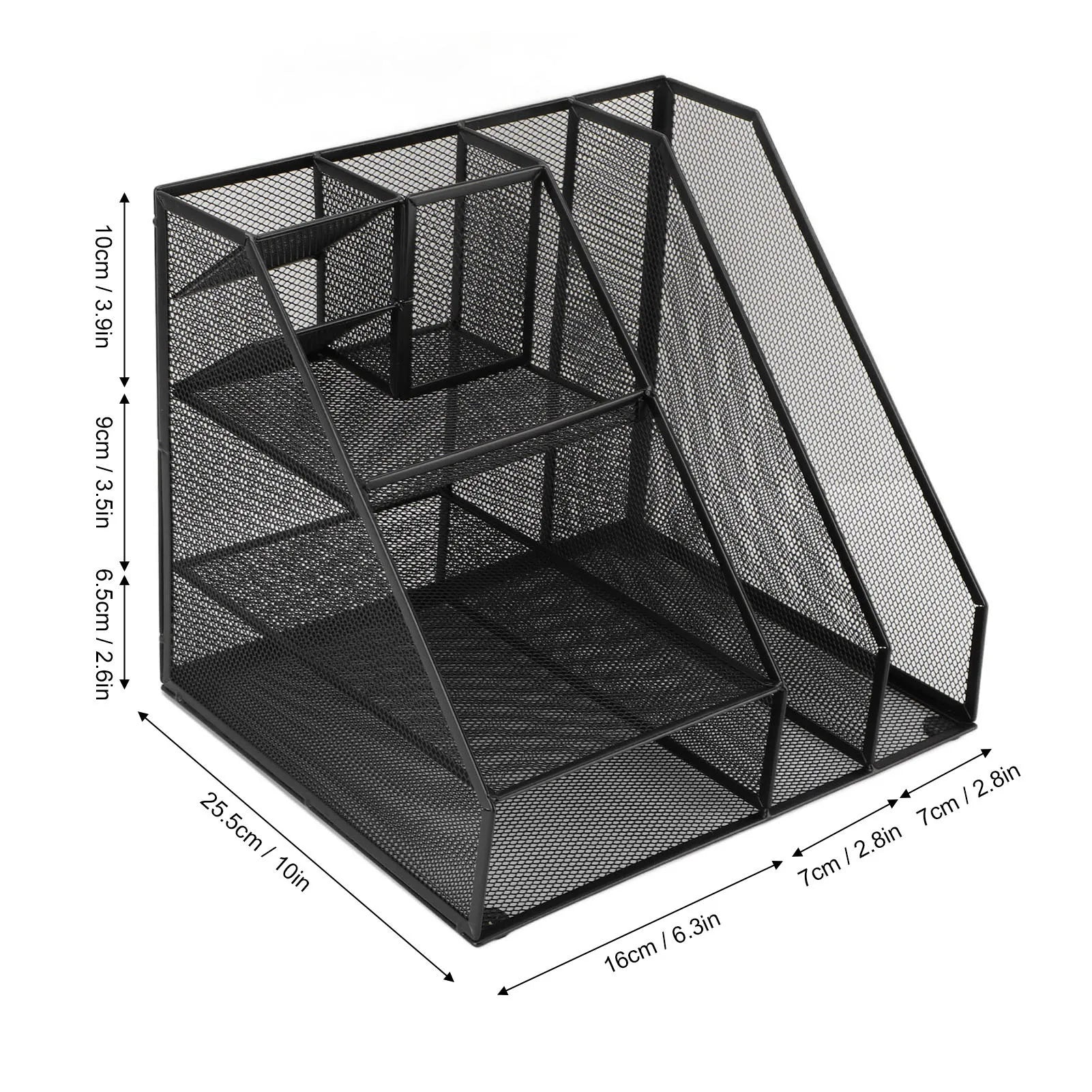 Metal Mesh Desktop Organizer Rugged Multifunctional File Document Storage Rack Iron Space Saving Powder Coated Finish