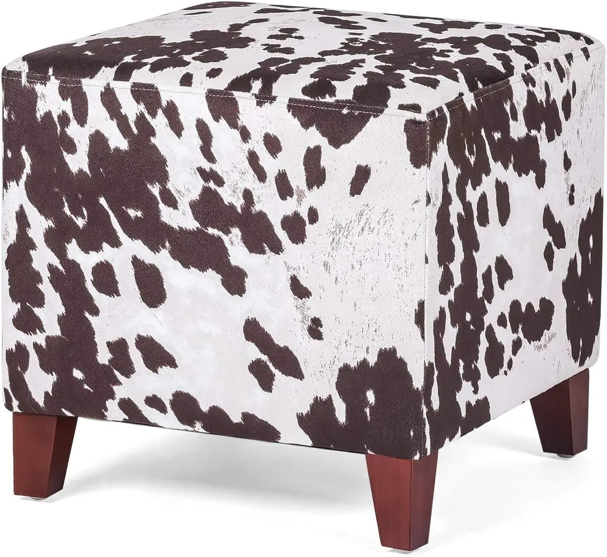 Small Foot Stool Ottoman 16.3’’ Linen Cube Ottoman Foot Rest with Wood Legs Upholstered Ottomans Footstool for Living