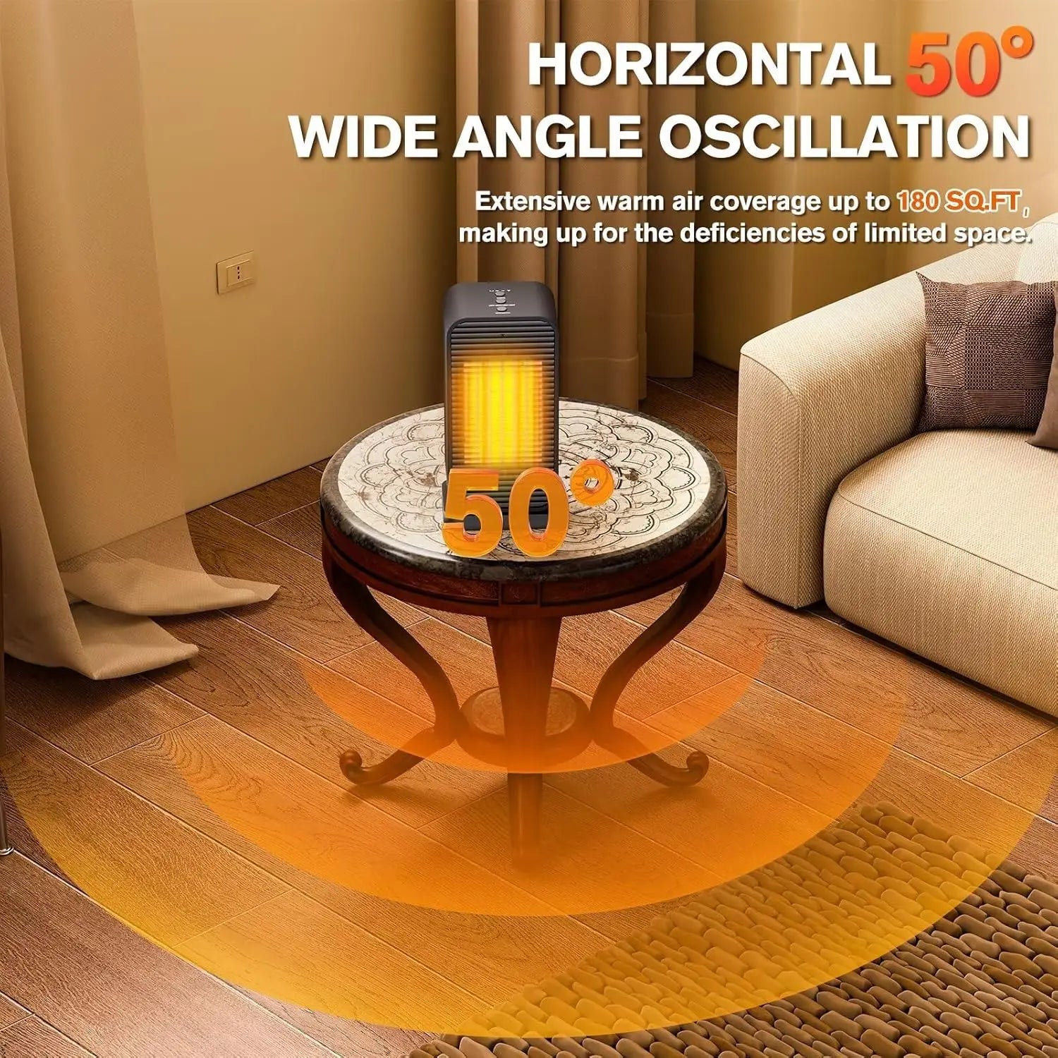 Portable 1500W PTC Mini Space Heater with Remote 50° Swing Desk Heater for Office Bedroom Garage Bathroom - United