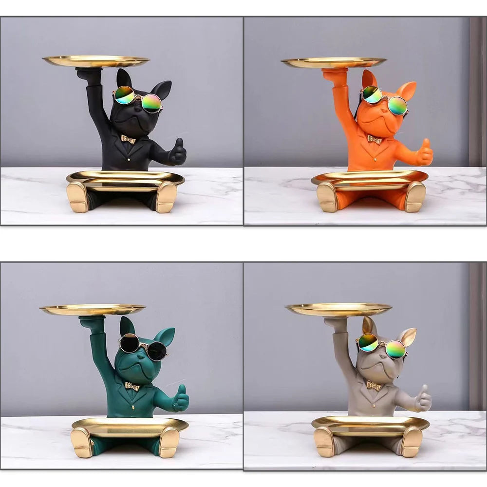 Resin French Bulldog Tray Statue Cool Bulldog Storage Decor Key Bowl Dog statue For Modern Home Decor Office Desk Decor