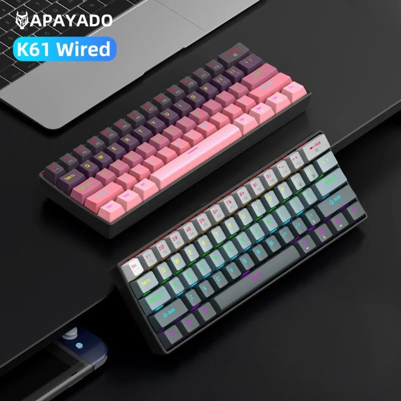 APAYADO K61 Mini Mechanical Keyboard 61 Keys Type-C Detachable Gradient Keycaps N-Key Rollover Compact - Desktop