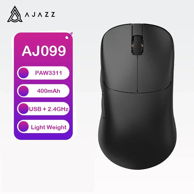 Ajazz AJ099 Wireless 2.4GHz + Wired Gaming Mouse PAW3311 for Gaming Laptop PC Optical Mice 12000DPI Max - AJ099 Black