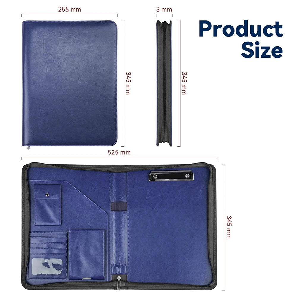 Zippered Padfolio Organizer Leather Planner Binder 10.2 Inch Portfolio Folder for Documents Letter Size Business Card