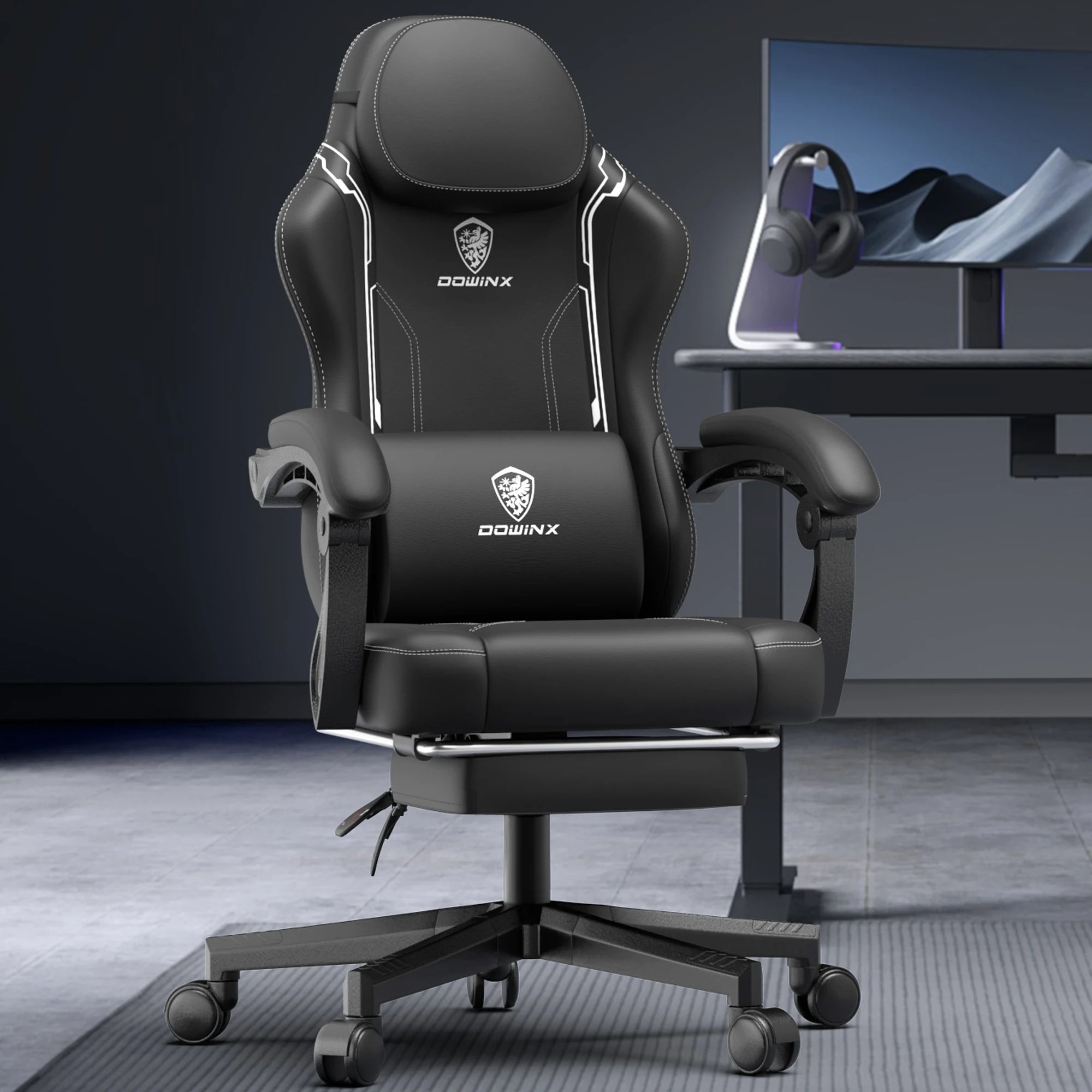Dowinx Gaming Chair with Pocket Spring Cushion Ergonomic Game Chair with Massage Lumbar Support and Footrest for Adults