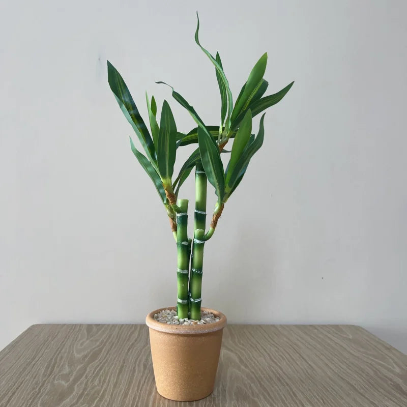 Artificial Lucky Bamboo Plant Green Potted Garden Outdoor Living Room Desktop Aesthetic Space Tropical Rainforest Home