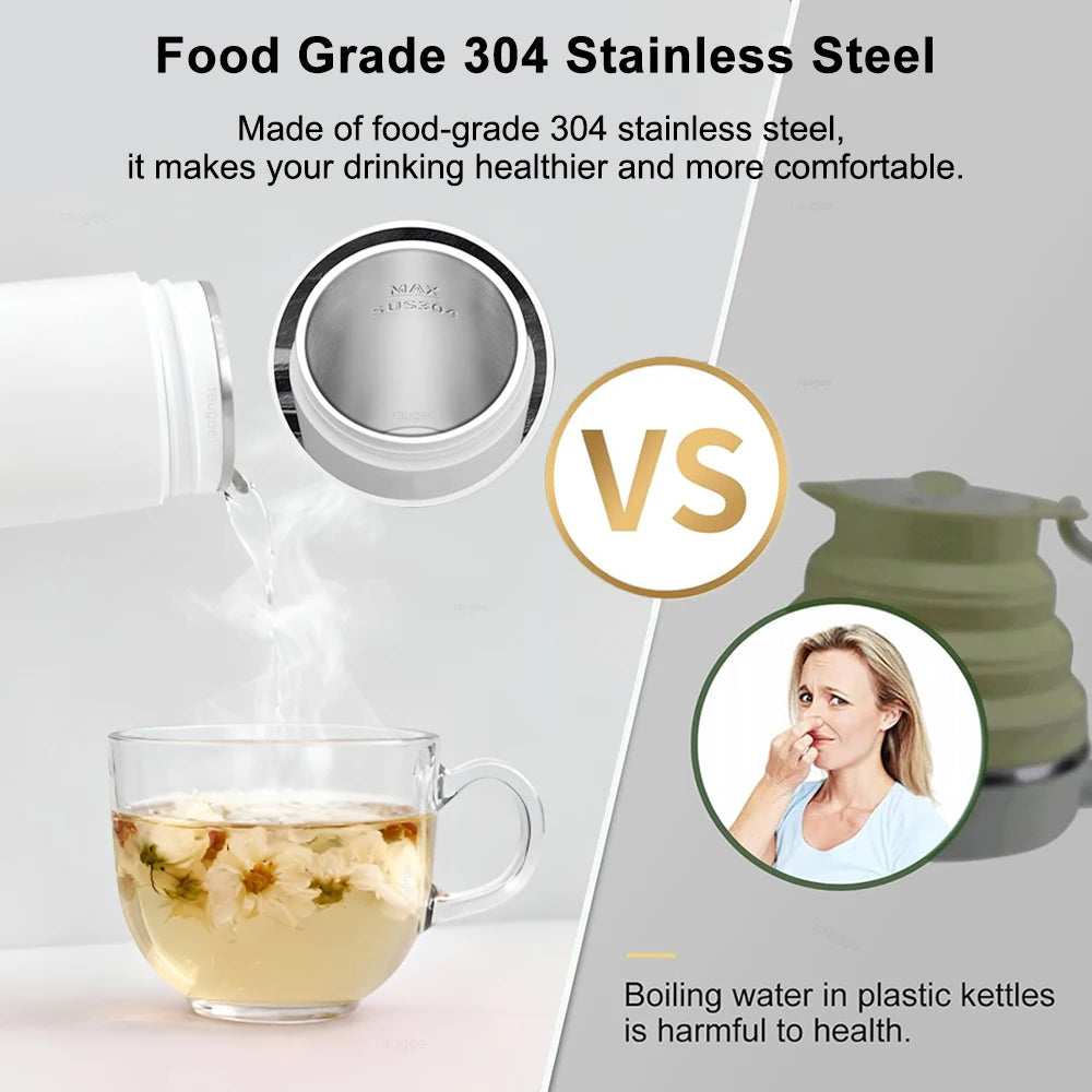 Electric Kettle Portable Travel Fast Boiling Tea Coffee Kettle 304 Stainless Steel Mini Baby Milk Warmer Kettle Thermo