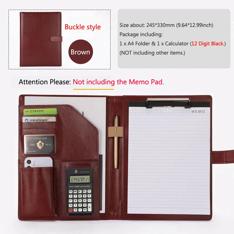A4 Leather Executive Portfolio Folder for Document Business Desk Organizer File Filing Document Holder Clipboard Office