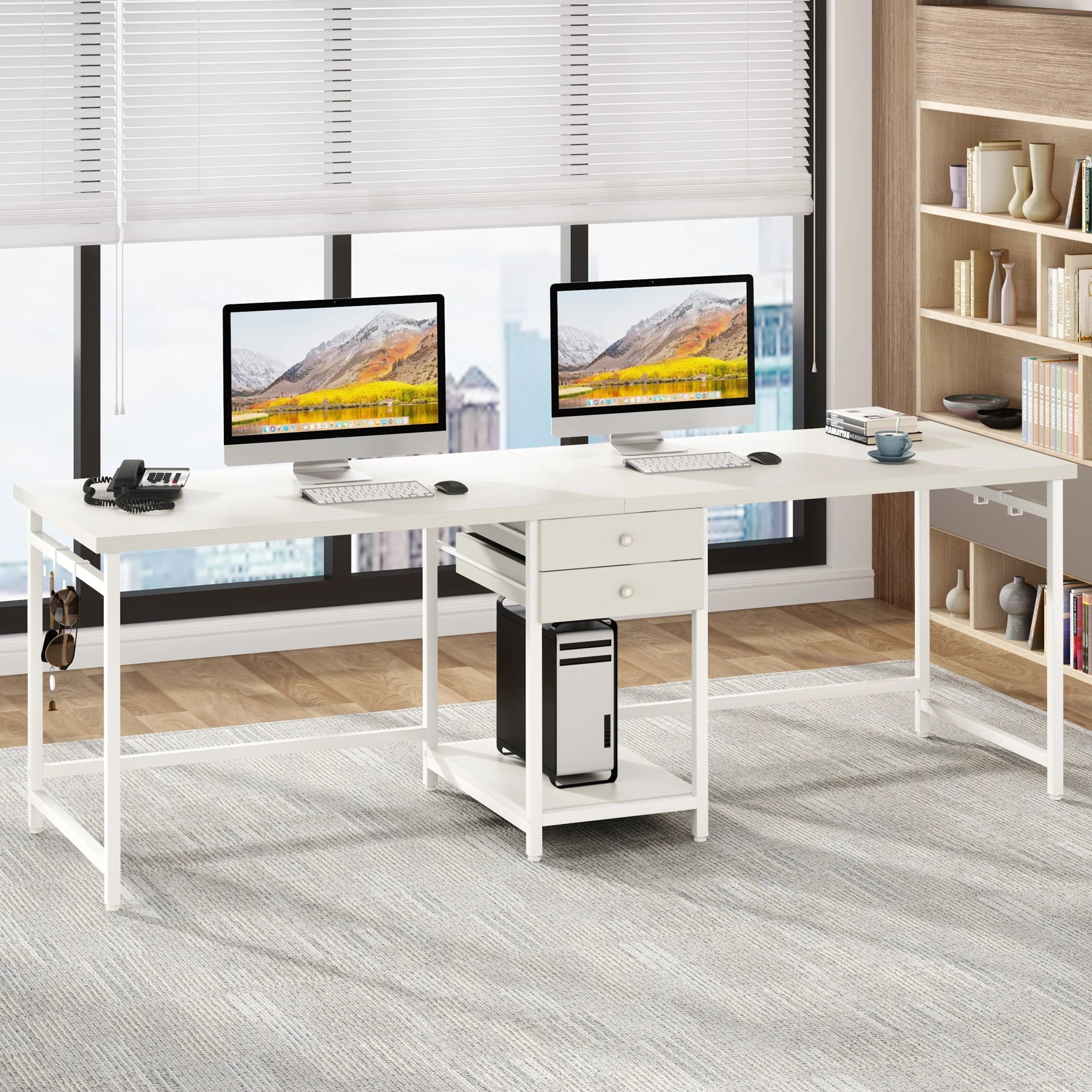 Tribesigns 78.74’’ Two Person Desk with 2 Drawers Long Double Computer Desk Gaming Table with Shelves - White / United