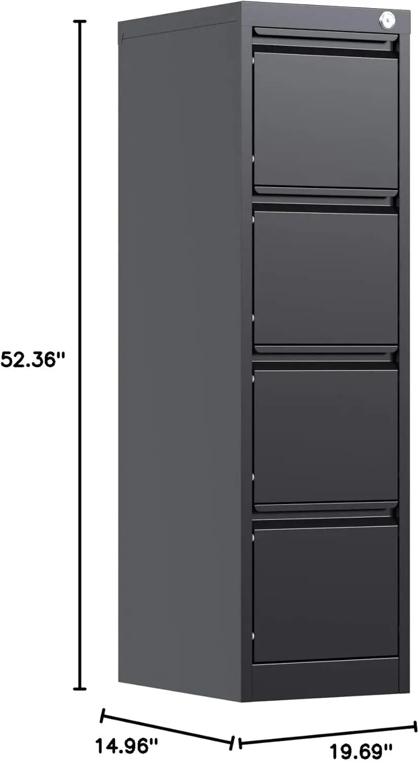 4 Drawer Filing Cabinet Metal Vertical File Cabinet 4 Drawers with Lock Locking Black File Cabinets for Home Office A4