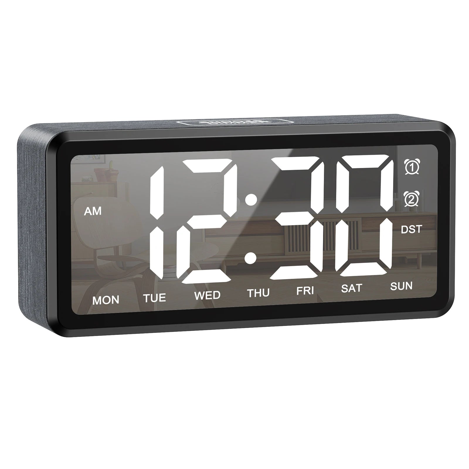 ORIA Wooden Grain Alarm Clock Digital LED Clock with Dual Alarm Desktop Alarm Clock with DST 12/24H Snooze for Home