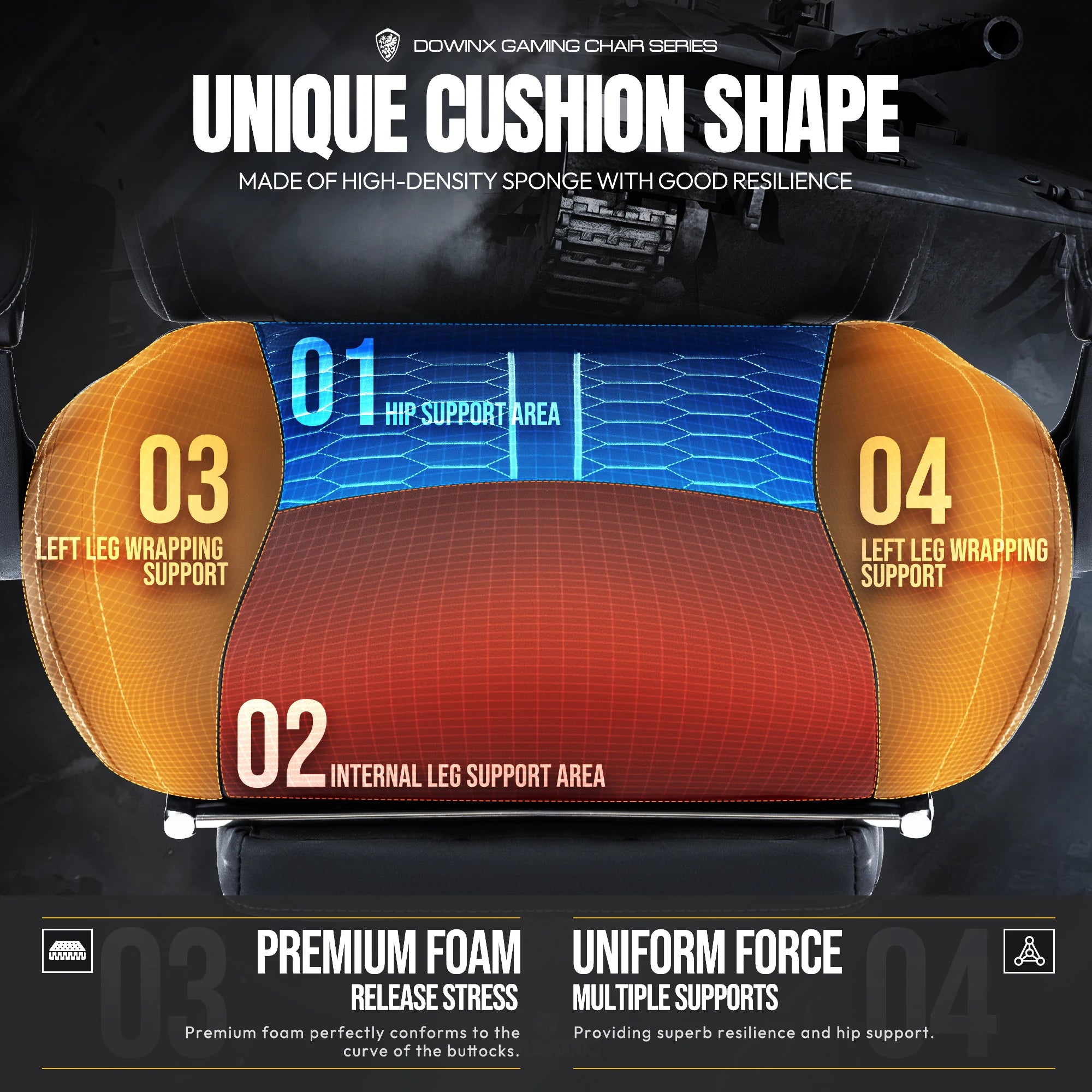 Dowinx Gaming Chair with Heated Massage Lumbar Support Ergonomic Gaming Computer Chair with Pocket Spring Cushion