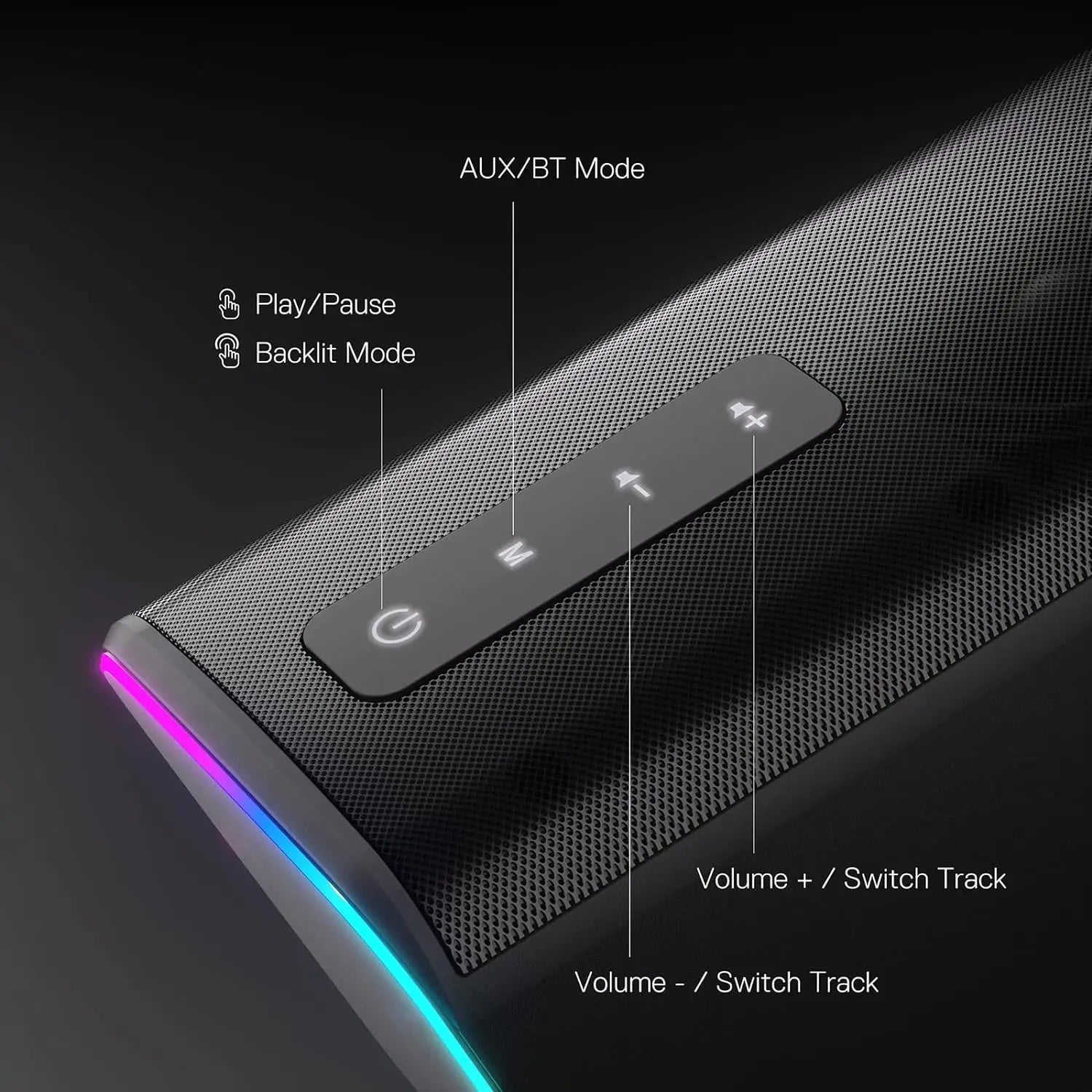 Redragon GS814 Stereo Desktop Speaker 20W Output 4 Real Units BT 5.0/3.5mm AUX Enhanced Bass Touch-Control Dynamic RGB