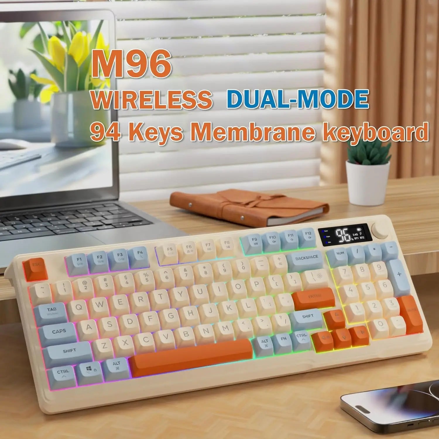 ziyou-lang-wireless-gaming-keyboard-with-display-screen-knob-bluetooth-2-4ghz-quiet-membrane-keyboard-3000mah-rechargeable