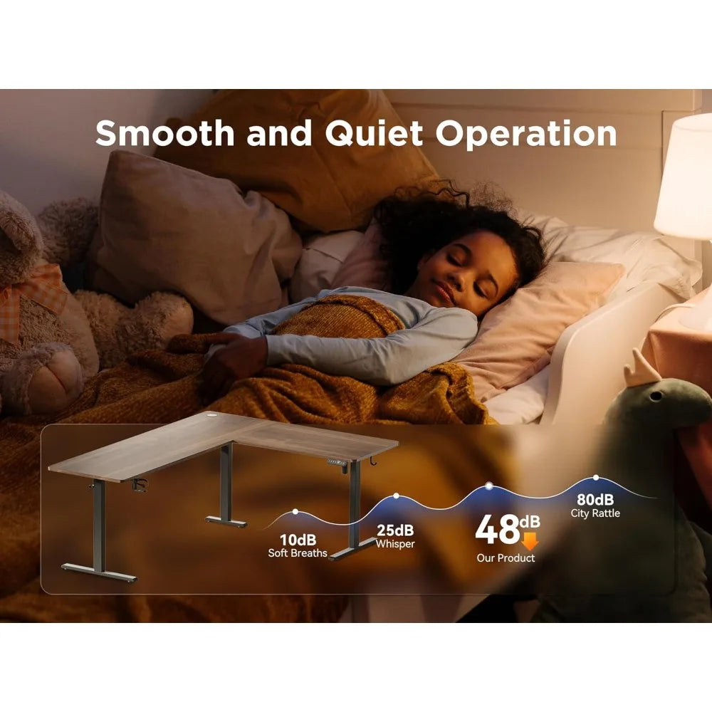 63X55 Inches Reversible L Shaped Standing Desk Height Adjustable with Cup Holder Electric Corner Computer Desk Sit