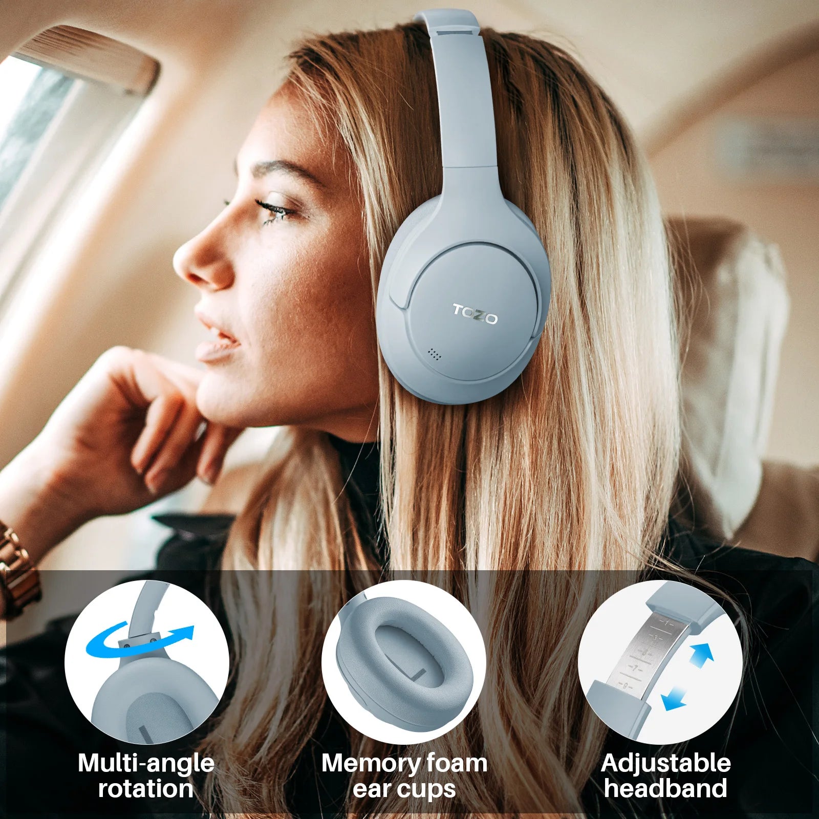 Refurbished TOZO Hi-Res Over Ear Headphones with Mic Hybrid Active Noise Cancelling 38dB Wireless&Wired Headsets 40mm