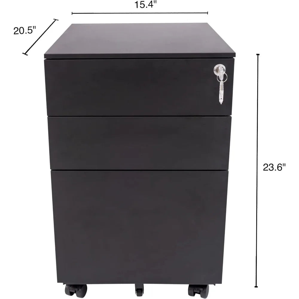 Stand Up Desk Store 3 Drawer Under Desk Lockable Rolling File Cabinet with Stable 5 Wheel Design (Black Wide) - United