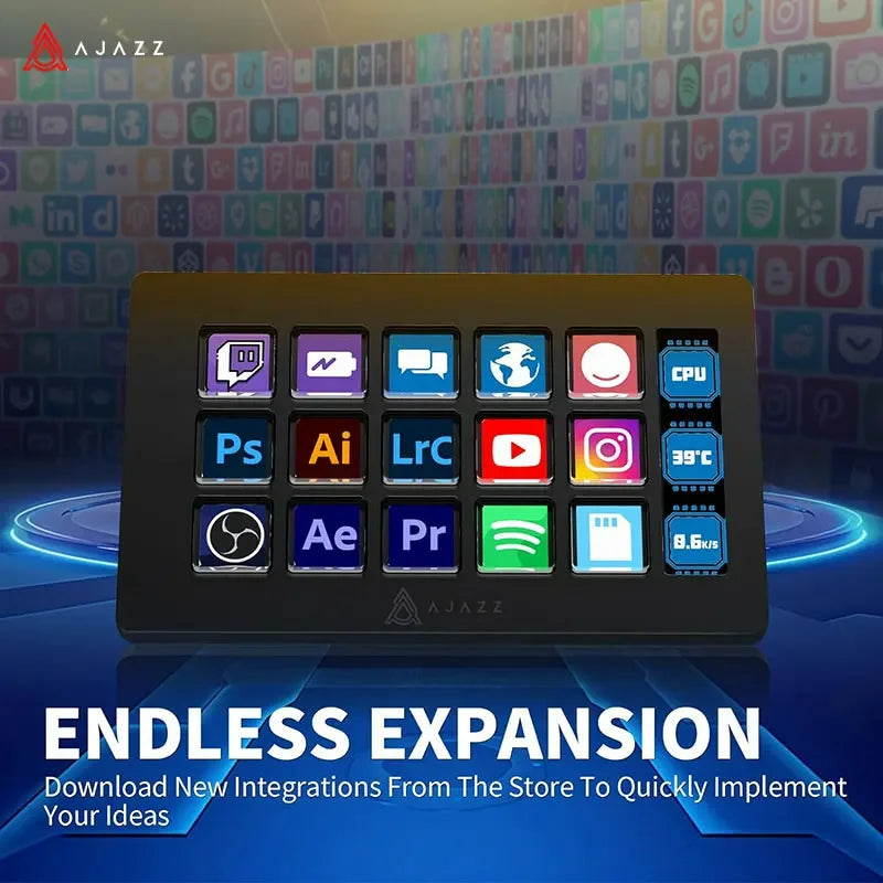 AJAZZ AKP153E Multifunctional Console Panel Desktop Assistente 15 Macro Keys Trigger Actions Custom Keyboard