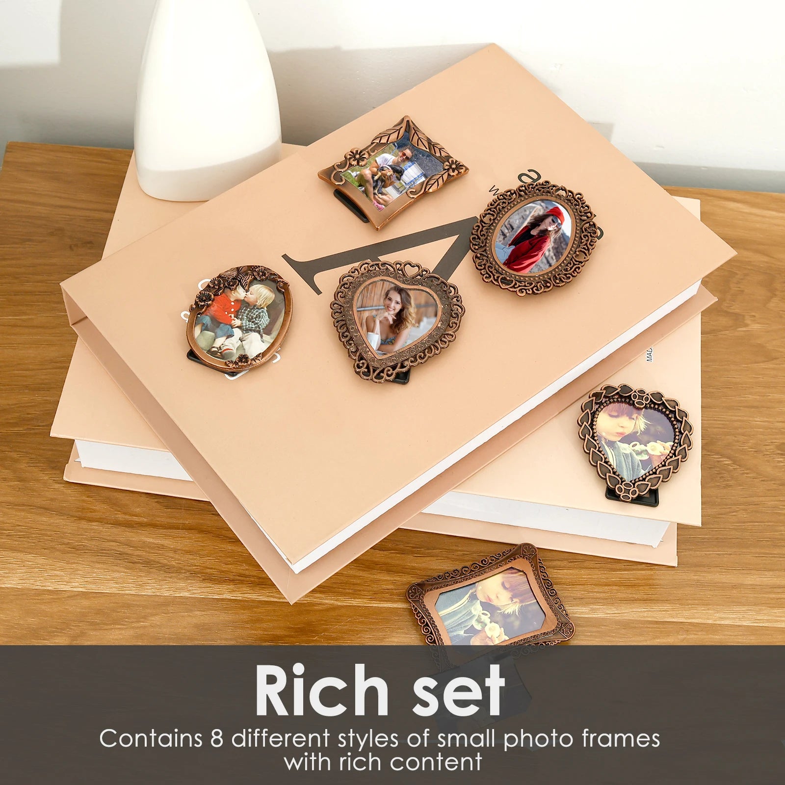 8Pcs Photo Frame Vintage Picture Frame Metal Picture Holder Photo Display Frame for Gallery Office Tea House Office