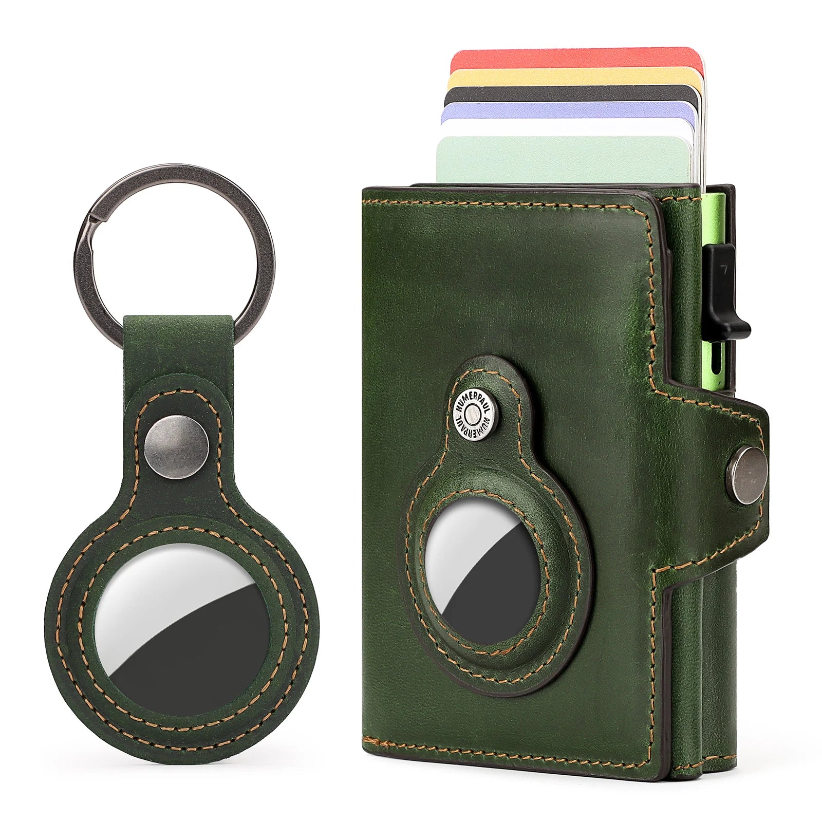 HUMERPAUL Wallet for Apple Airtage RFID Blocking Card Holder Business Aluminum Pop Up Slide Cardholder Case with Zip