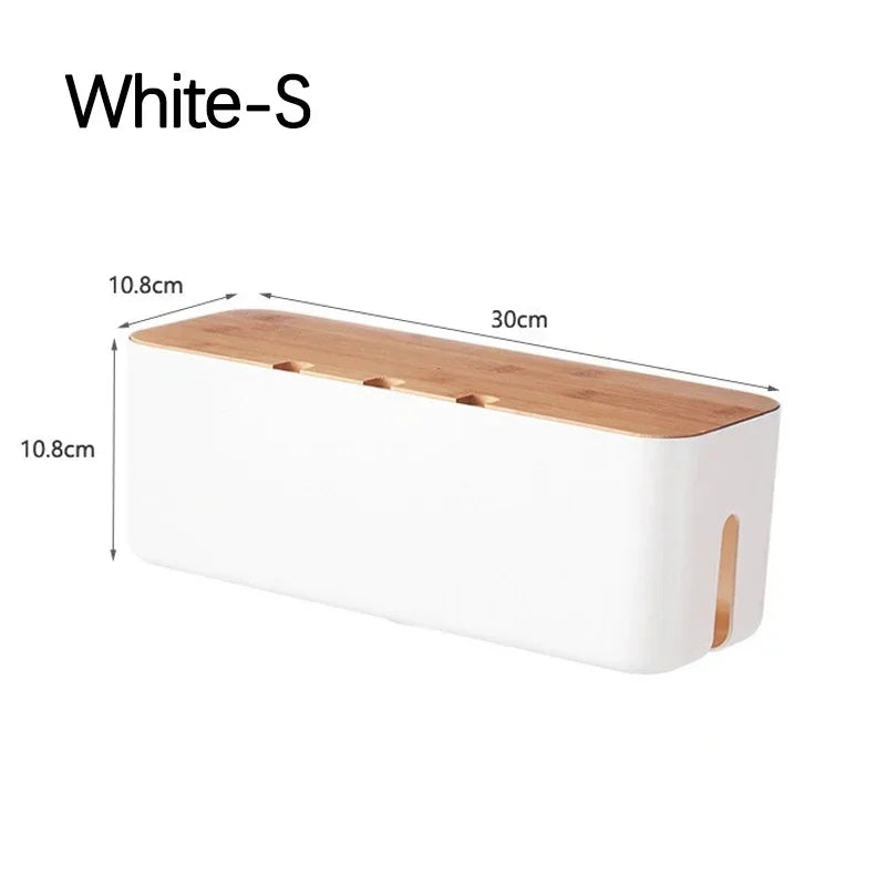 Bamboo Cover Cable Management Box Wire Junction Board Storage Box Hide Wires Power Strips Desk Cable Computer Organizer