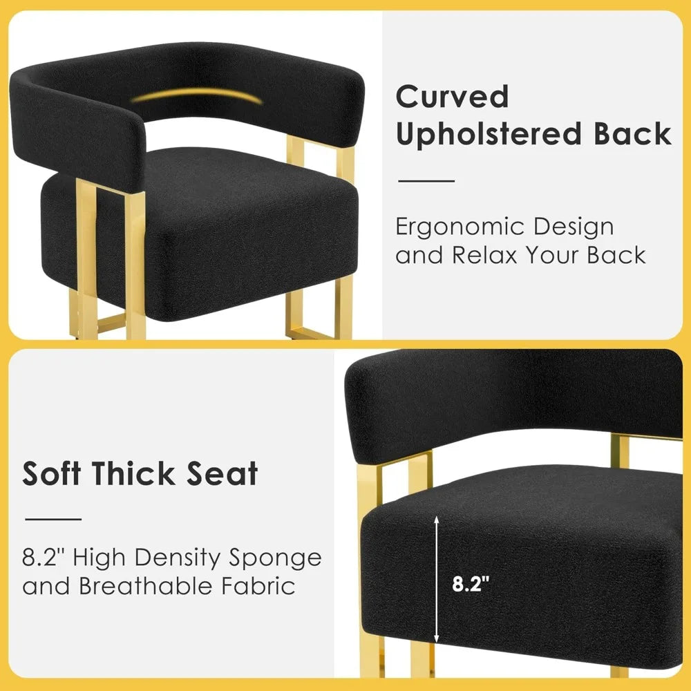 Modern Black and Gold Accent Chair Set of 2 Boucle Bucket Chairs Set of 2 Arm Chairs for Living Room Bedroom (2 Black)
