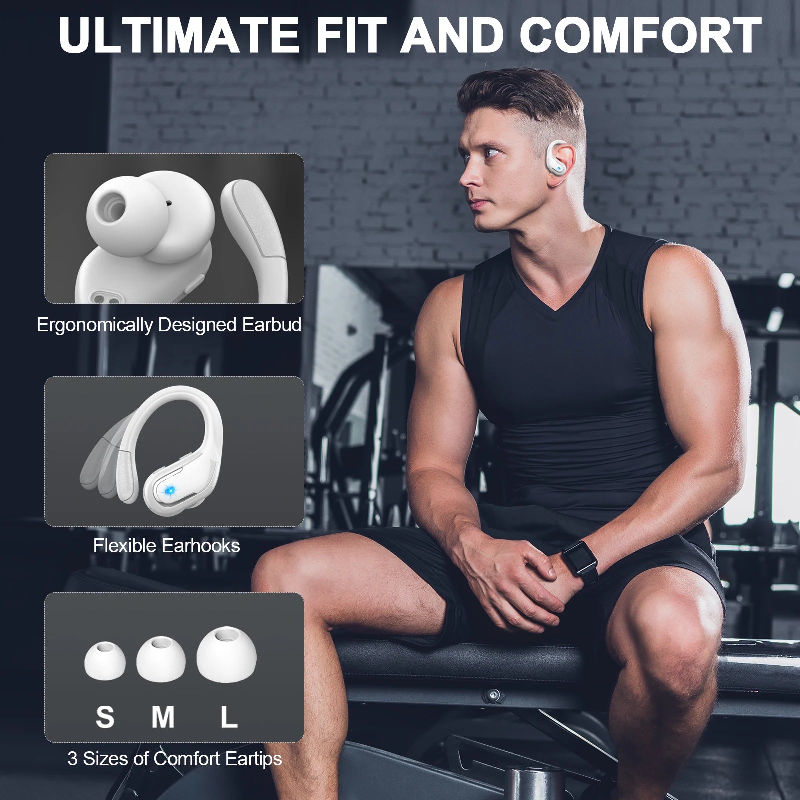 Wireless Earbuds Bluetooth 5.3 Headphones Sport Bluetooth Earbuds with ENC Noise Canceling Mic Bass Stereo Wireless