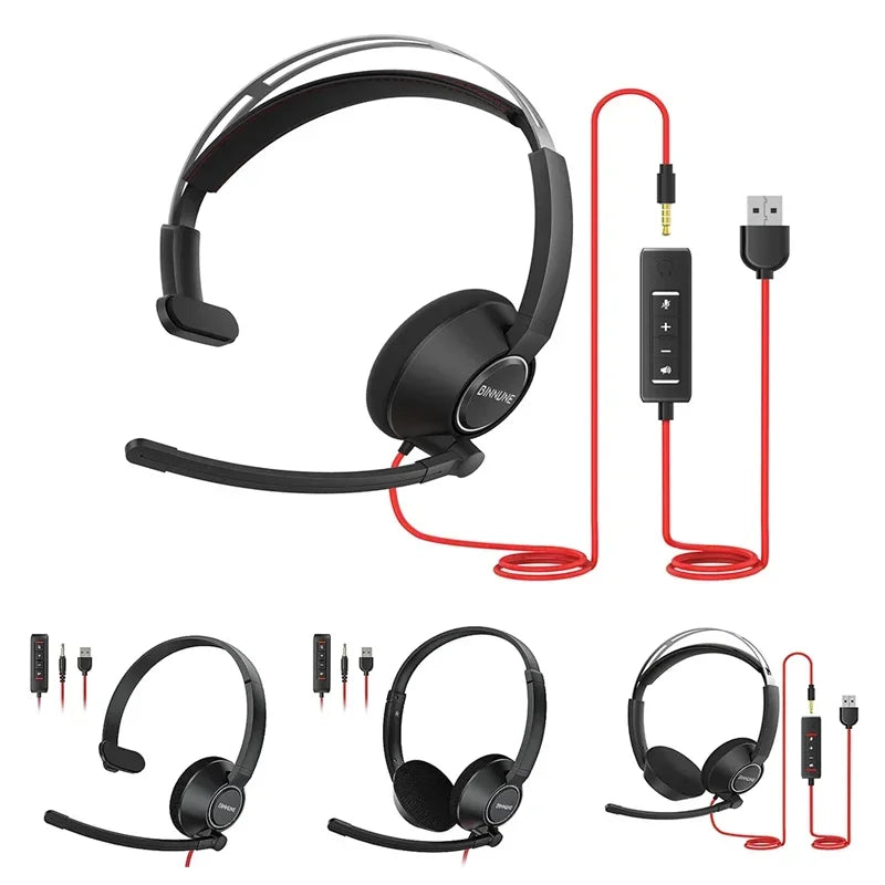 BINNUNE Headsets with Mic Wired Work Headphones for Laptop PC Computer with Noise Cancelling Mic for Zoom Office