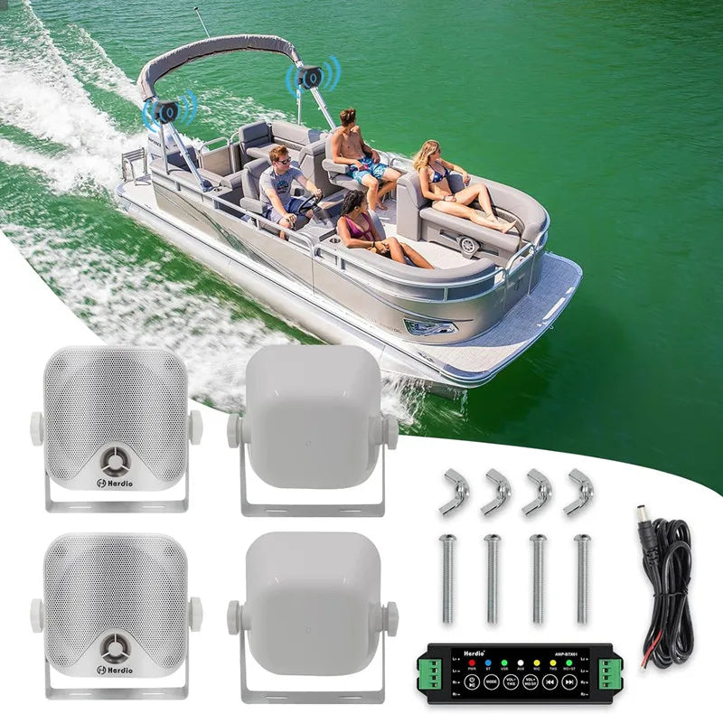 Herdio 4’’ 4PCS Bluetooth Golf Cart Speakers 240W Waterproof Marine Speakers For Outdoor Boat ATV UTV Jeep Courtyard