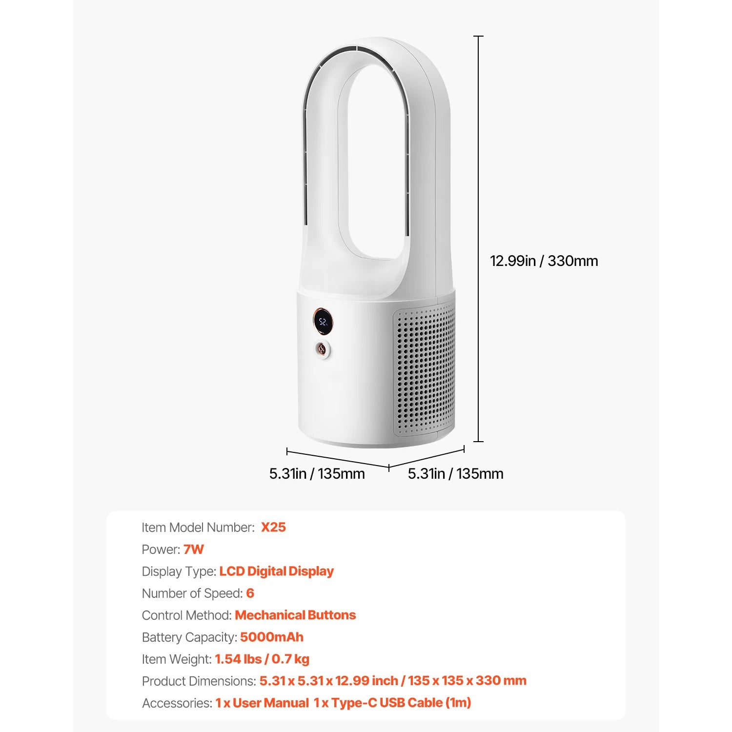 SucceBuy Desk Fan Bladeless 12.99 In Kids-Friendly Personal Portable Desk Fan 6-Speed USB Quiet Cooling Small Tower Fan