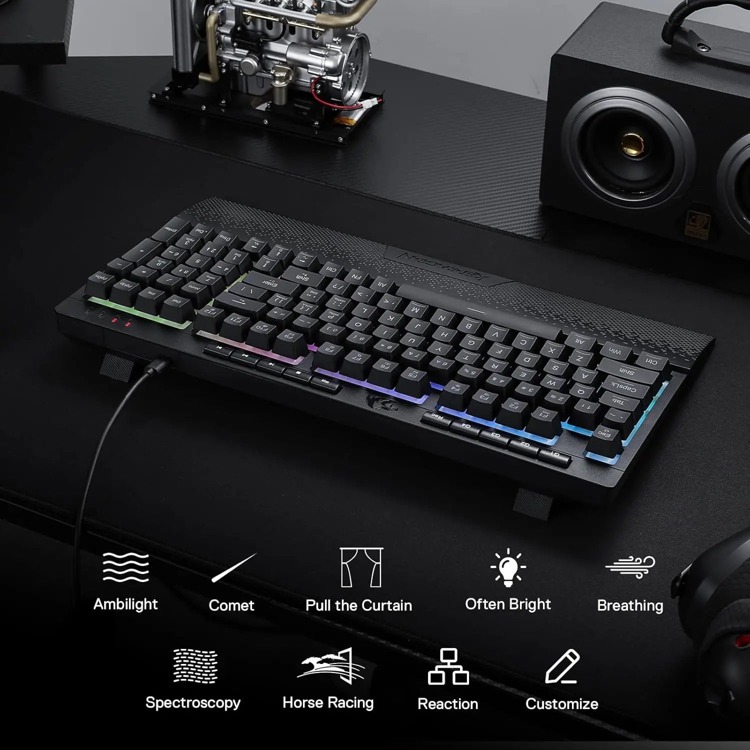 Redragon K515 Shiva RGB Membrane Gaming 98 Keys Mechanical Detachable Wrist Rest Smooth Linear Switch Keyboard - Desktop