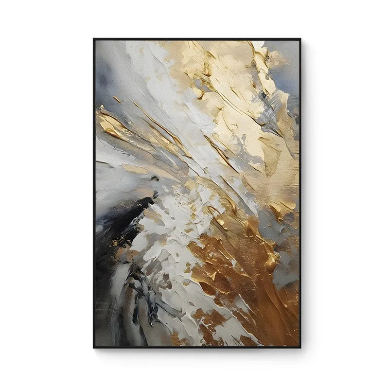100% Hand Painted，Gold Grey Beige Black,Textured Painting Acrylic Abstract Oil Painting Wall Decor Living Room Office