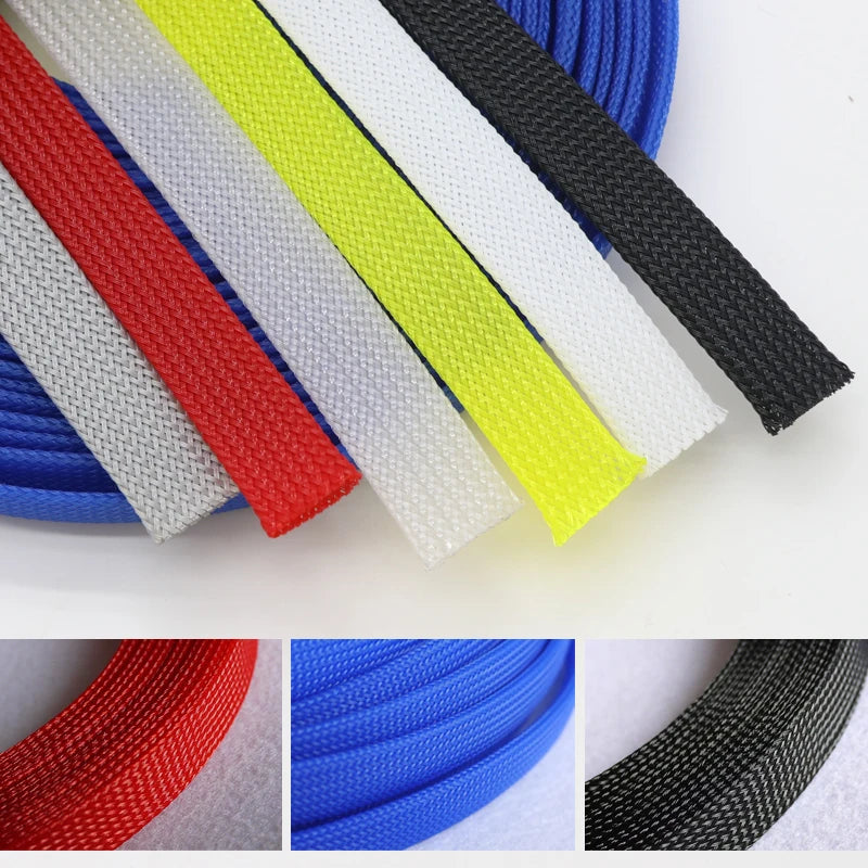 5m/lot Pure Colour Insulated Braid Sleeving Tight PET Wire Expandable Cable Sleeve Flame-retardant Nylon Braided Mesh