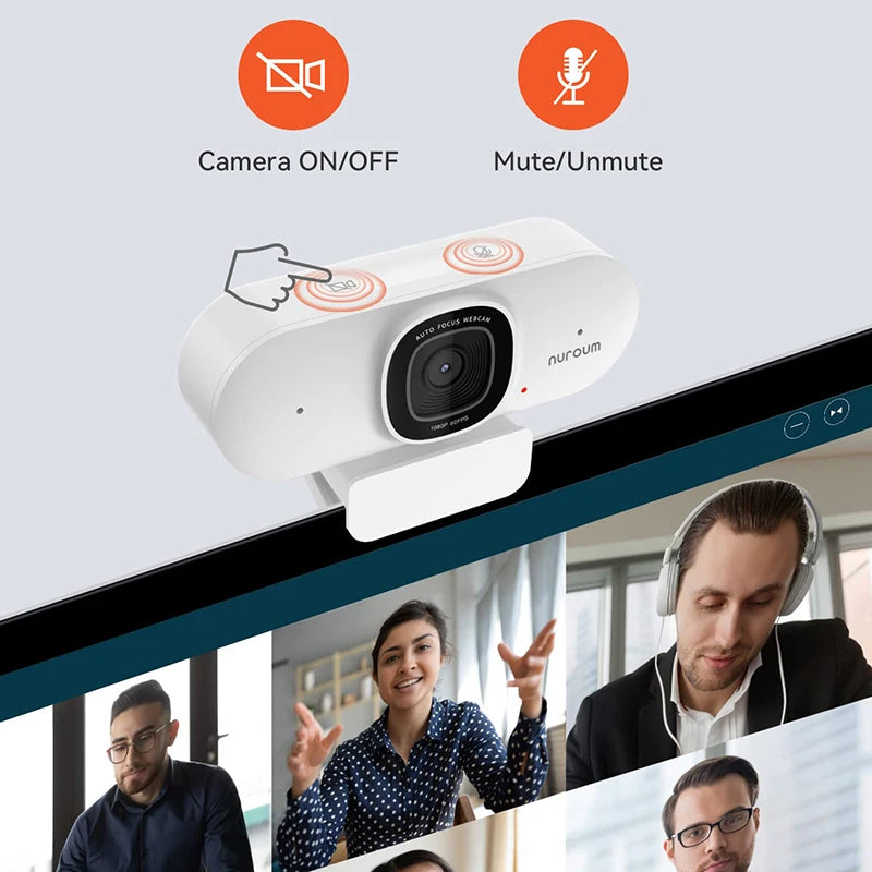 NUROUM V15-AF 75° Wide Angle Webcam 2K Full Hd 30fps with Microphone USB Video Conference Meetting For Laptop Computer