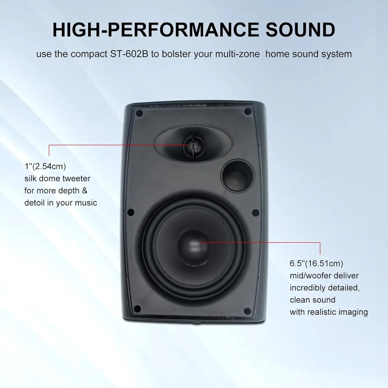 Herdio 2PCS 6.5‘’ 400W Outdoor Passive Speakers Wired Waterproof With Powerful Bass Wall Mount Speakers For Patio