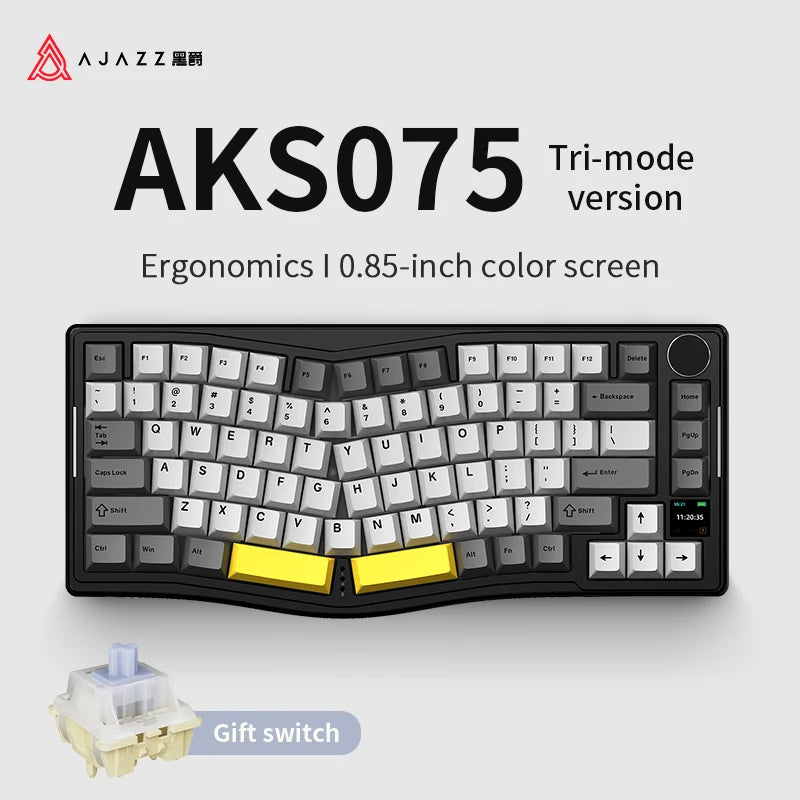 AJAZZ AKS075 Alice three-mode mechanical keyboard game and structure ergonomic keyboard + custom screen RGB DIY - Gift