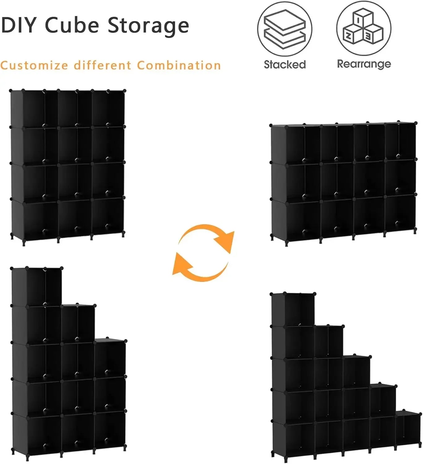 Cube Storage Organizer Storage 12 Cube Bookshelf DIY Plastic Closet Shelves with Wooden Malle - United States