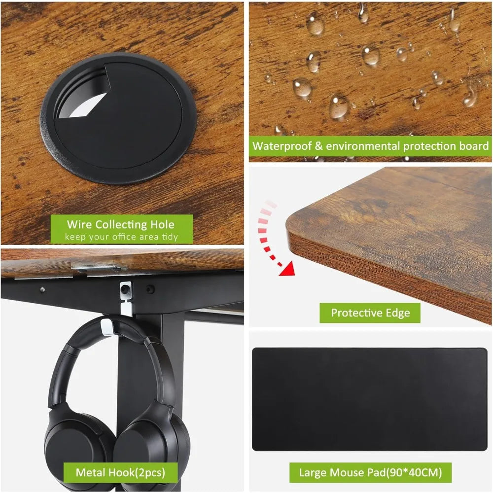 Electric Standing Desk Adjustable Height 63x24 Inches Computer Desk with Ergonomically Curved Desktop Mouse Pad