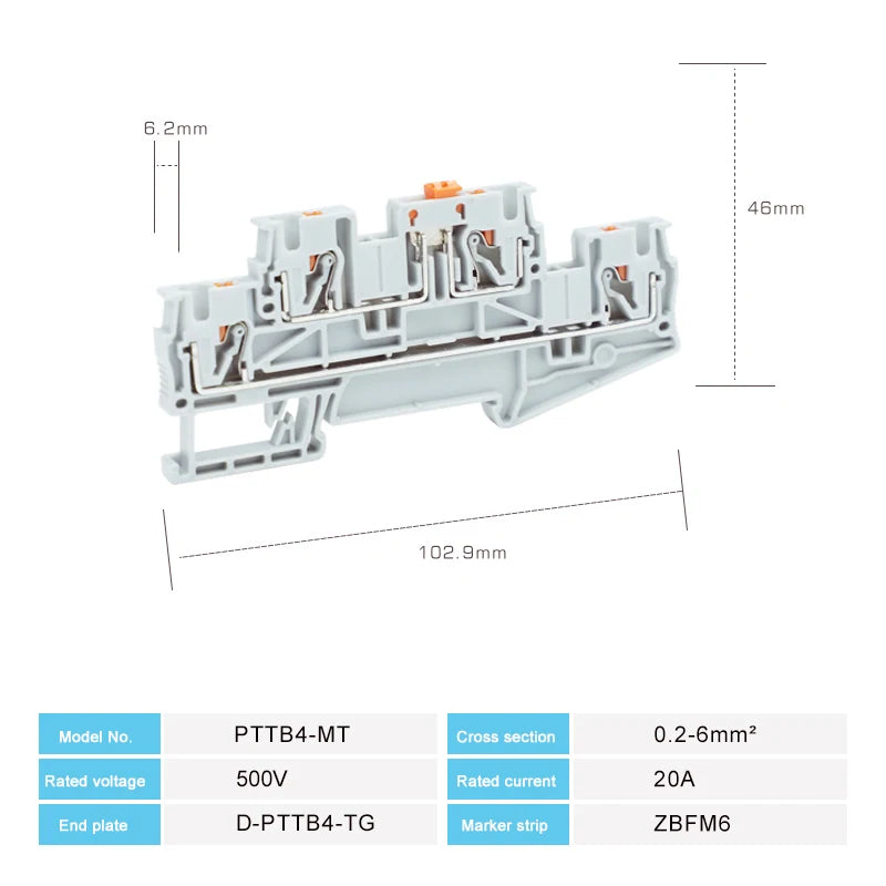 5Pcs PTTB 4-MT Double Level Knife Disconnect Terminal Block Rail Mounting Switch Electrical Connector Push-in PT 4mm