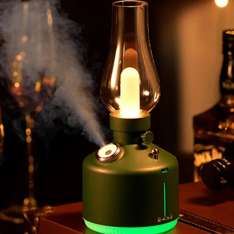 New Candlelight Retro Lamp Air Humidifier Wireless Aroma Diffuser Rechargeable Essential Oil 7 Color Lights Cool Mist