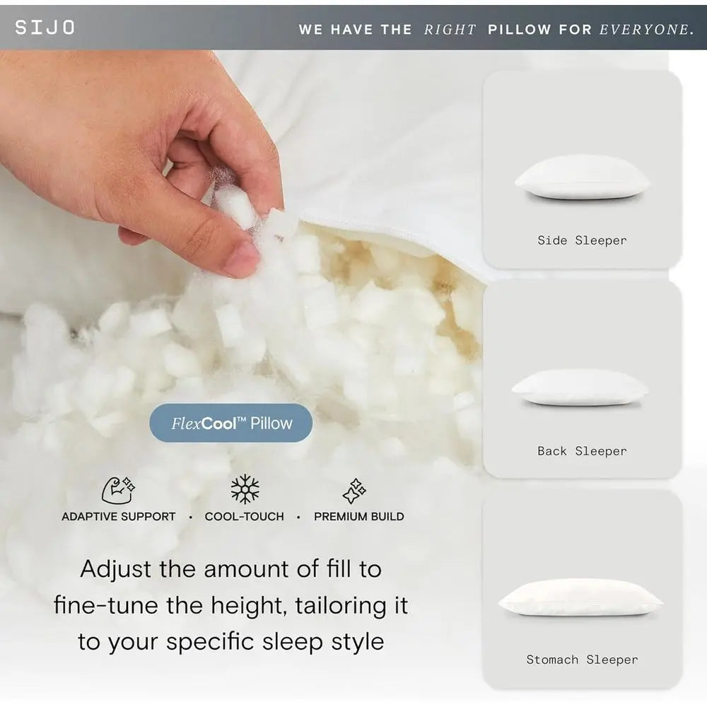 FlexCool Memory Foam Pillow - Cooling Adjustable Queen Size for Back Side Stomach Sleepers - Good Housekeeping 2025