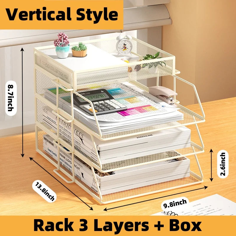 Office A4 Paper Desk Organizer Document File Letter Book Brochure Filling Tray Rack Shelf Carrier Metal Wire Mesh