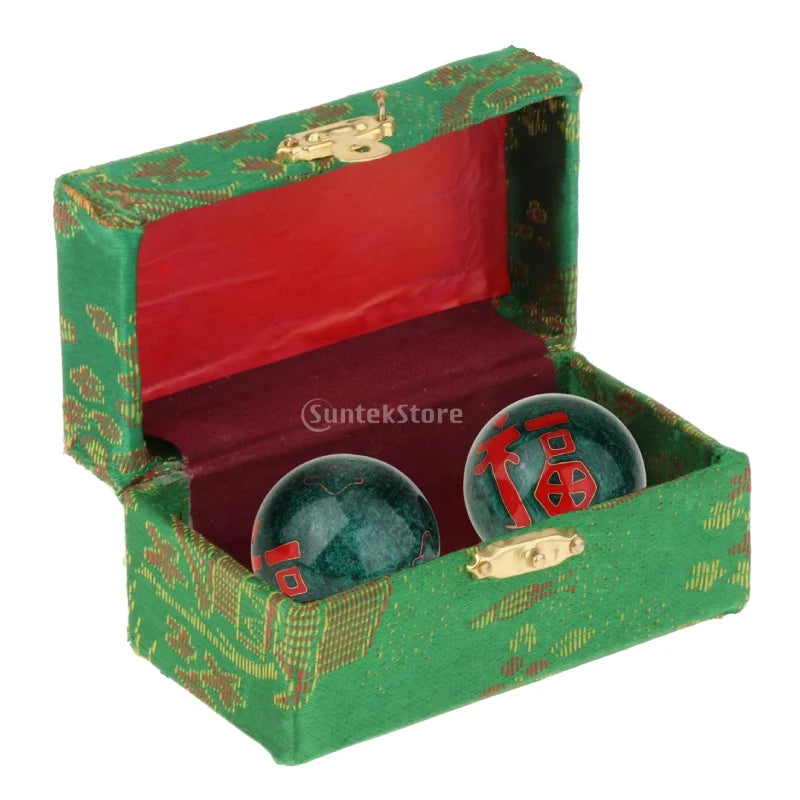 2pcs Chinese Baoding Balls With Fitness Seniors Finger Dexterity Massager Baoding Balls Relax - Fu Word green 42mm