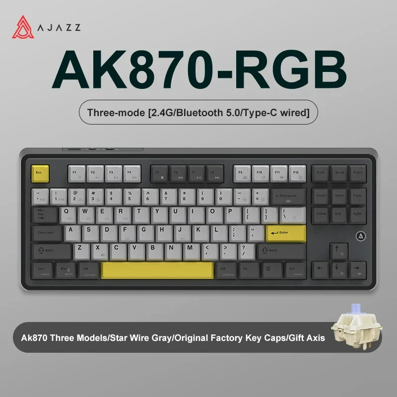 Ajazz Ak870 RGB Gaming Mechanical Keyboard Hot Swap 84 Keys Wireless Bluetooth 2.4G Wired Keyboards TFT FOR Desktop