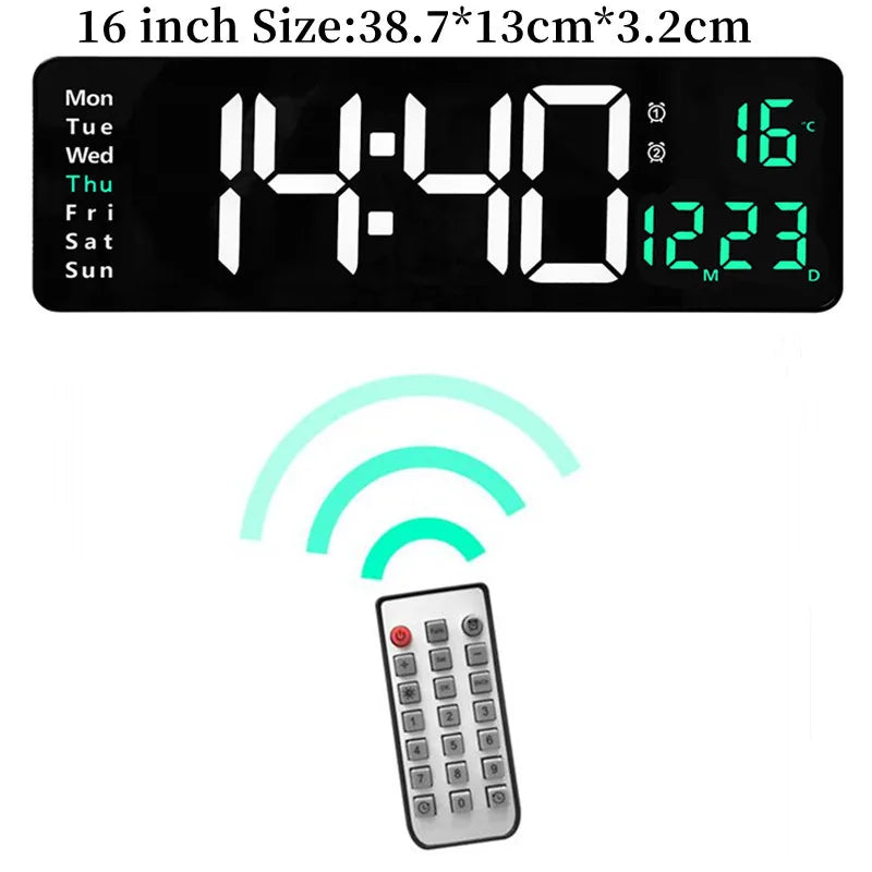 Large Digital Wall Clock Temp Date Week Display Remote Control Power Off Memory Table Clock Wall-mounted Dual Alarms